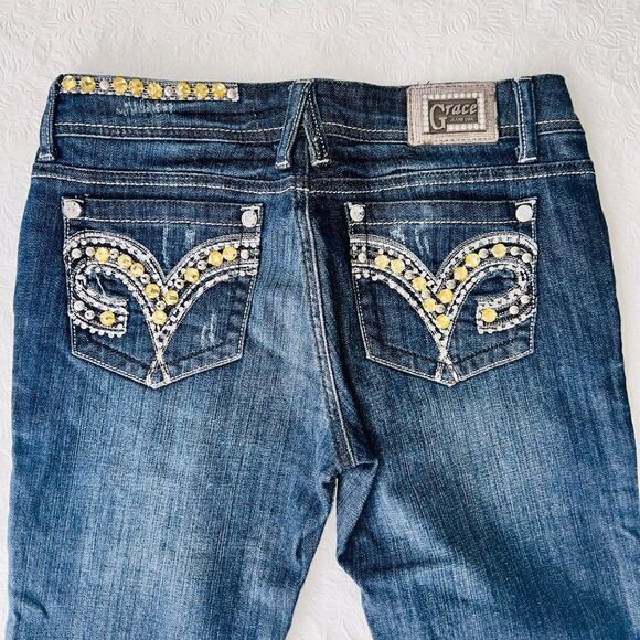 Grace in LA Jeans USA Rhinestone Medium Wash Straight Leg Jeans Women's 5/26 - Picture 4 of 6